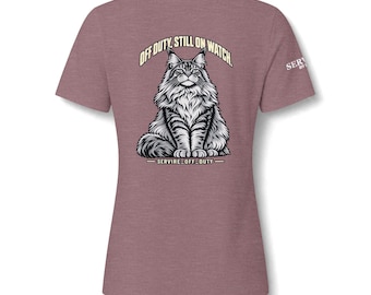 Maine Coon Cat Graphic V-Neck T-Shirt Off Duty Still on Watch