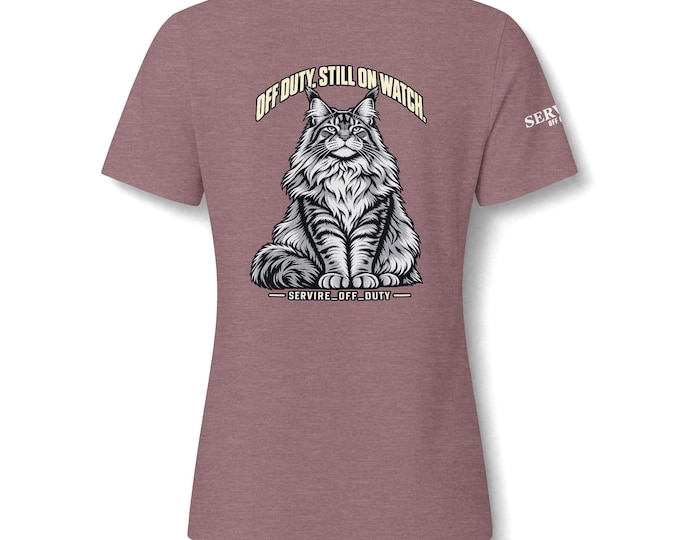 Maine Coon Cat Graphic V-Neck T-Shirt Off Duty Still on Watch