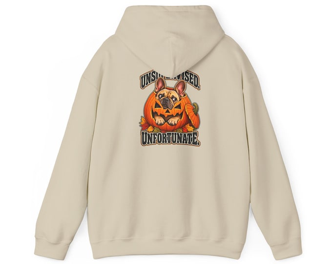 French Bulldog Halloween Hoodie Funny Pumpkin Back Print, Unsupervised Unfortunate