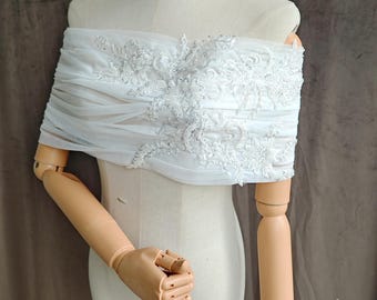 Fee Perlen & Pailletten Blumenstickerei weg von der Schulter Braut Wrap,Braut Kleid Topper,Schnüren Sie zurück Blumenspitze Hochzeit Cape