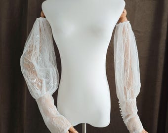 Elegant Floral Lace Arm Sleeves,Full Lace Lantern Sleeve, Fingerless Gloves,Wedding Accessory,Detachable Wedding Puffy Sleeves