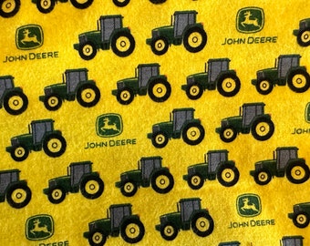 Cotton flannel fabric,  tractors, green, tires, yellow, farm, barns, country, deer. 4/24