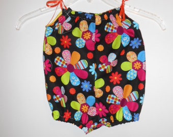 Handmade Baby Romper, Bright colorful flowers, size 6 months