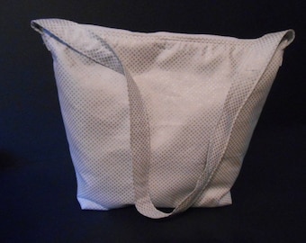 Handmade White with tiny silver stars Print,   over the shoulder purse,