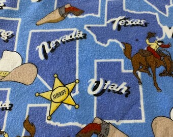 Flannel western, rodeo states, print fabric, out of print.    5/22