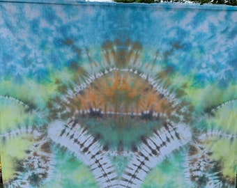 Tie dyed, hand done, 34” x 37”tie dyed fabric, unique design, one of a kind, sunset, sky