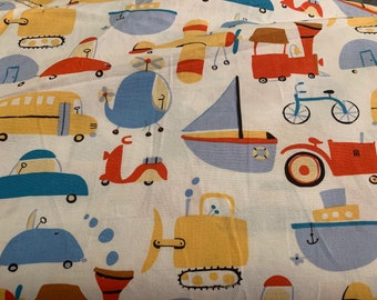 Oh Boy fabric!, vehicles, boats, cars, school bus, bikes, tractor, planes, trains, boat, helicopters, scooters, quilt