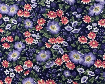 Calico print, blueish, lavender, pinkish/red, flowers,                    1.5 yds. X 44”.    8/22