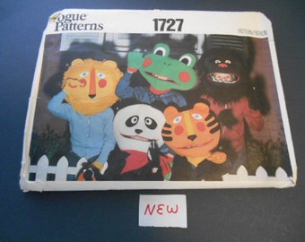 Vogue 1727, Childrens Animal Masks to sew, Tiger, Panda Bear, Frog