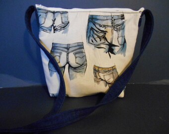 Handmade Blue Jean Butts, Print Purse, over the chest strap