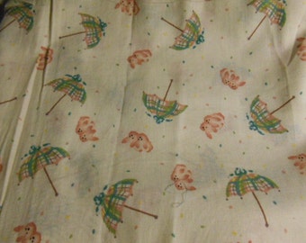 Umbrellas and bunny slippers fabric,  25" x 32"