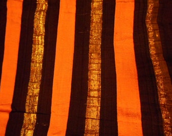 Curtain, heavy weight fabric, purple, orange, gold threads