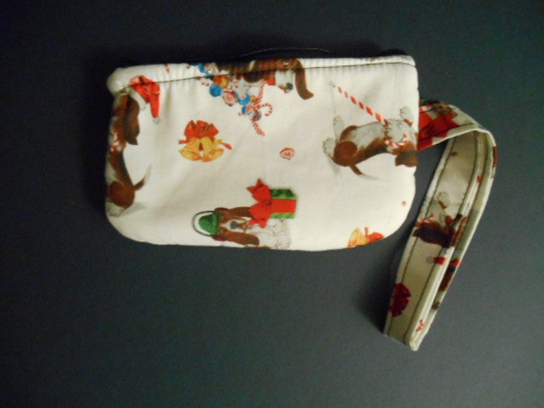 Wristlet Purse, wallet, change, make-up case, bassett hounds, Christmas image 1