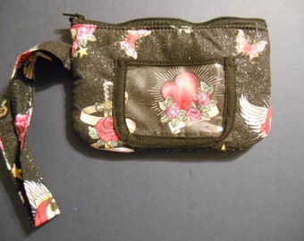 Handmade Wristlet, wallet, change, Camera bag, I.D. card