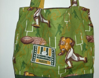 Handmade bay tote bag, diaper bag, Green,  football,  Cleaning out sale was 15.00 Now 10.00