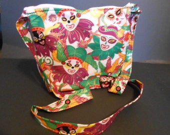 Handmade Mardi Gras Print Purse,  over the shoulder purse, 9" by 11"