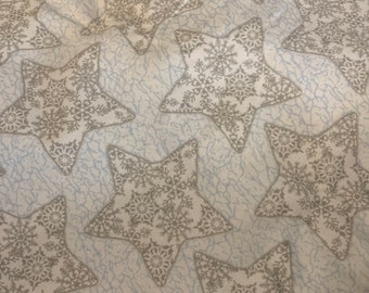 Flannel stars, snowflakes, white, gray, light blue, fabric cotton fabric.    3/22.