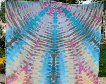 Tie dyed, hand done, 34” x 37”tie dyed fabric, unique design, one of a kind, skeleton frame, bones, Halloween, blinds