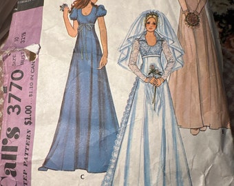 McCalls 3770, wedding dress, bridesmaids, maxi dress sewing pattern, size 10,  12/23