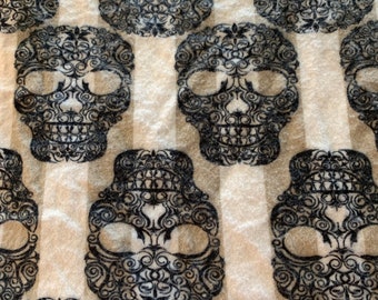 Flannel skulls/ gray stripe print cotton fabric.    4/23