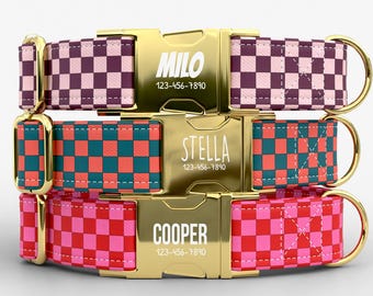 Valentine Checker Dog Collar,USA Handmade, Durable Metal Buckle, TPCCZ-61