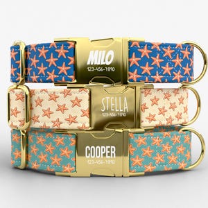 Personalized Starfish Dog Collar, USA Handmade, Durable Metal Buckle, TPCCZ-80