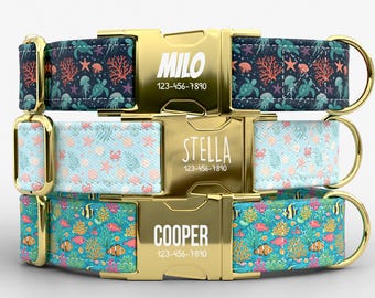 Ocean Reef Dog Collar, Personalized, USA Handmade, Durable Metal Buckle, TPCCZ-63