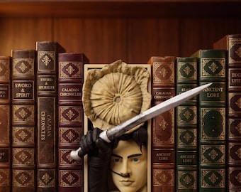 Rincón de lectura de Dune / Inserto de estantería impreso en 3D de Paul Atreides y Sandworm / Decoración de ciencia ficción pintada a mano / Regalo de Arrakis Shai-Hulud / Crysknife