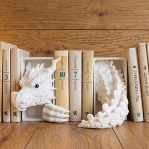 Weiße Drachen Buchecke und Drachen Buchstützen, Fantasy Bücherregal Insert, Booktok Bookish Geschenk für Sie, Vierter Flügel Dekor, DnD DM Screen Set