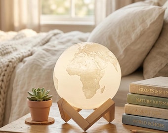 Drukowana w 3D lampa Ziemia – zmieniająca kolor kula świetlna RGB z pilotem – 15 cm akumulatorowa lampka nocna Planet – prezent dla dzieci i dekoracja biura