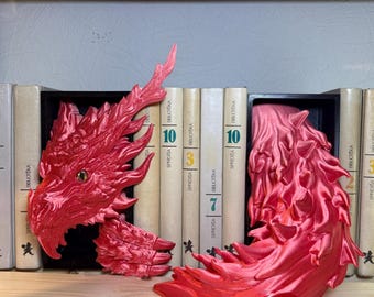 Inferno Dragon Book Nook | 3D Printed Fire Dragon Bookend | Fantasy Library Decor | Mythical Beast Shelf Insert | Gift for Book Lovers | PLA