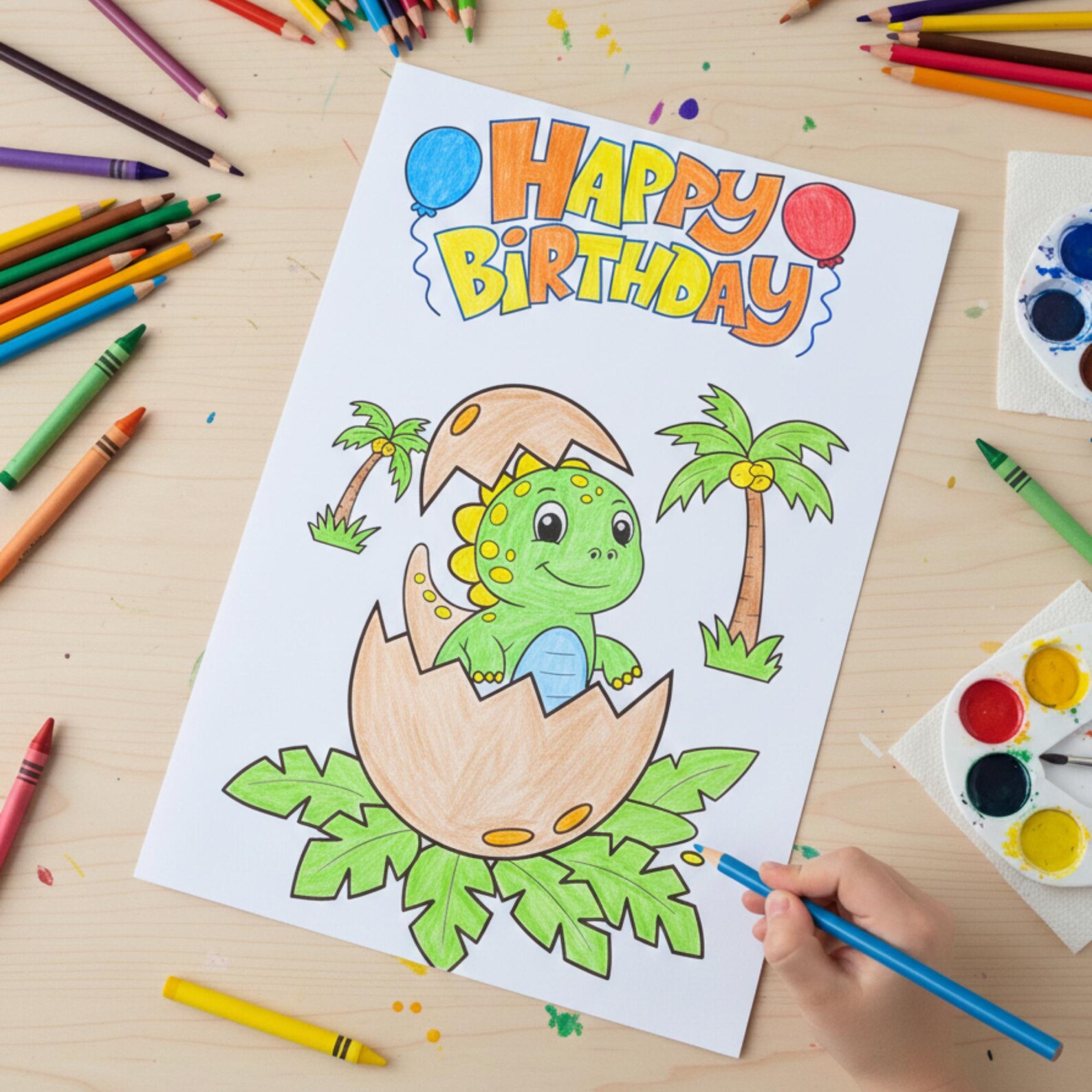 Dinosaur Birthday Coloring Page for Kids – Cute Baby Dino Happy ...