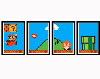 Super Mario Poster Set (Set of 4) - 11x17 Video Game Art (Digital Download)