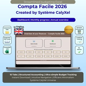 Compta Facile 2026 System — Automated Dashboard, Monthly & Annual Tracking, Simple Personal Finance Spreadsheet (No Macros)