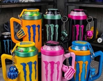 3-in-1 Energy Can Holder Mug, 500ml Can Sleeve with Snack Compartment, Can Lid & Bottle Opener, Triple Slash Design