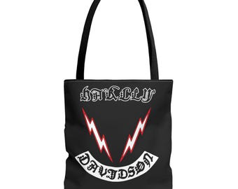 Harley Davidson lightning bolt tote bag | bandana script logo tote