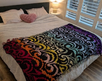 Rainbow Swirls Mosaic Crochet Blanket Pattern – Overlay Crochet PDF Download