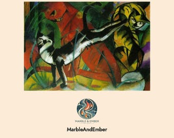 Three Cats by Franz Marc, Bold Fauvist Animal Art Print (Digital Download)