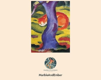 Franz Marc Expressionist Cat Print, Bold Color Palette, Public Domain Art (Digital Download)