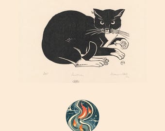 Angry Cat Woodcut Print, Henri Van Der Stok Vintage Tuxedo Art (Digital Download)