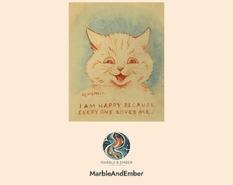 Vintage Cat Quote Art, Whimsical Illustration, Hand-Lettered Saying (Digital Download)