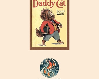 Daddy Cat Vintage Storybook Print, Louis Wain Whimsical Cat Art (Digital Download)
