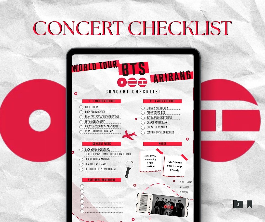 BTS World Tour Checklist & Concert Planner | Editable Canva Template ...