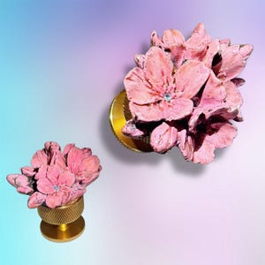 Floral Concrete Drawer Knobs, Boho Dresser Hardware, Hand-Painted Sparkle Pulls