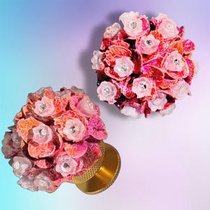 Pink Floral Cabinet Knob with Swarovski Crystals | Handmade Flower Drawer Pull | Gold Furniture Hardware