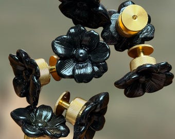 Unieke handgemaakte ladegrepen voor kasten | Moderne hardware. Zwarte dahliacollectie.