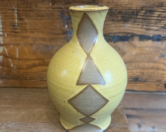 Vase - Yellow with Brown Triangles