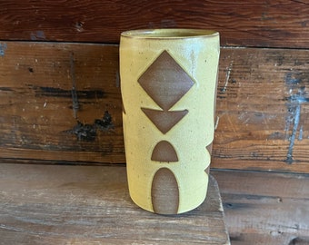 Vase - Yellow with Brown Geometrics