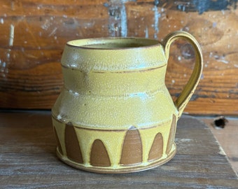 Mug - Yellow with Brown Geometric Patterns