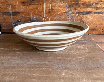 Handmade Bowl - White and Brown Stripe Pattern